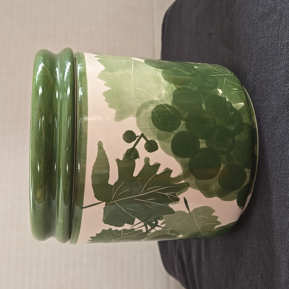 Green Hand-Painted Grape Vine Pattern Canisters by DESIGNPAC INC